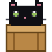 Box Cat Games official logo: A pixel art cat sitting inside a cardboard box